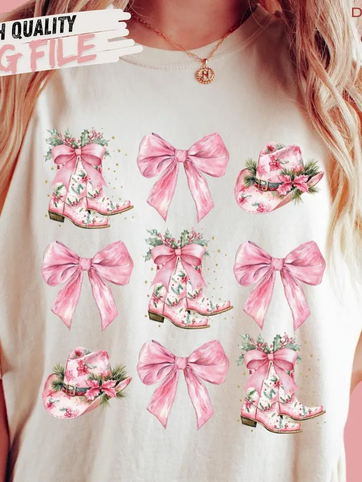 Coquette Cowgirl Pink Christmas PNG, Christmas Season Png, Christmas Cowgirl Bow PNG, Funny Christmas png, Retro Christmas pink western