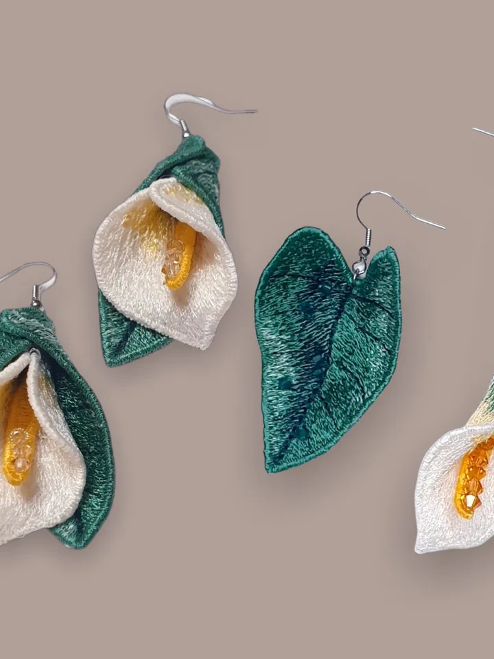 Calla lilies FSL machine embroidery design for creating jewelry  Digital embroidery pattern Free standing lace flower file 3D embroidery