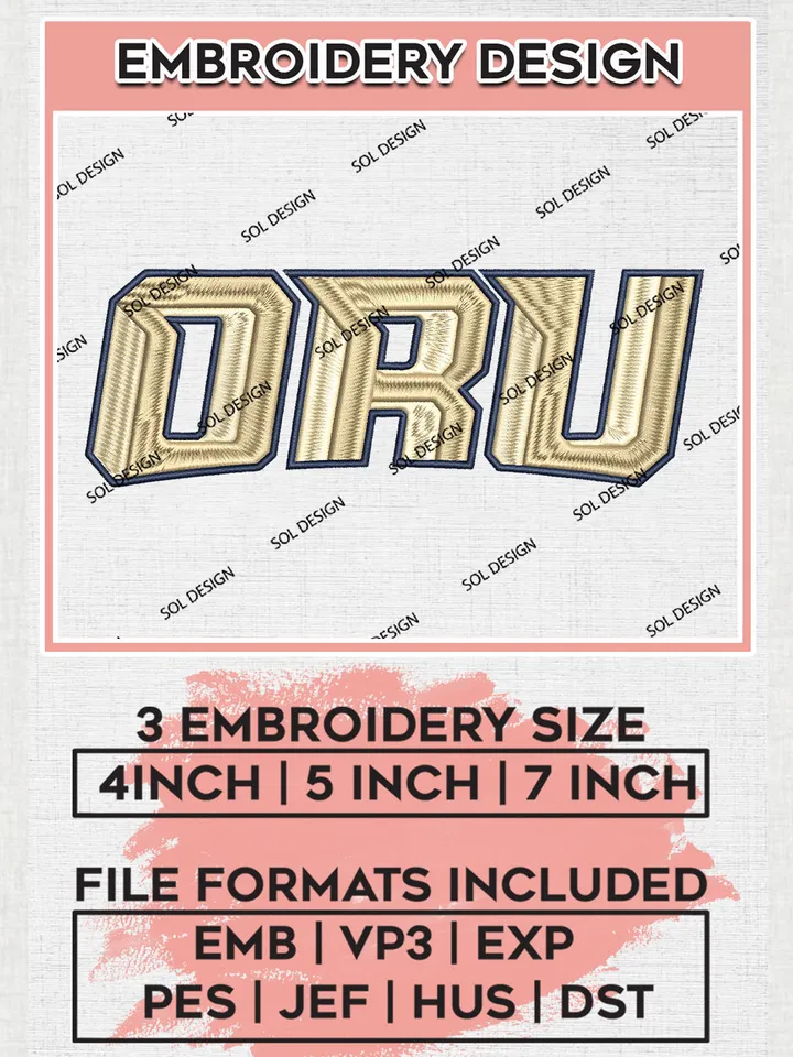 NCAA ORU Team Word Logo Embroidery Design Files, NCAA Oral Roberts Golden Eagles Machine Embroidery, NCAA Teams, Game Day, 3 sizes, NCAA Machine embroidery designs, Digital Download