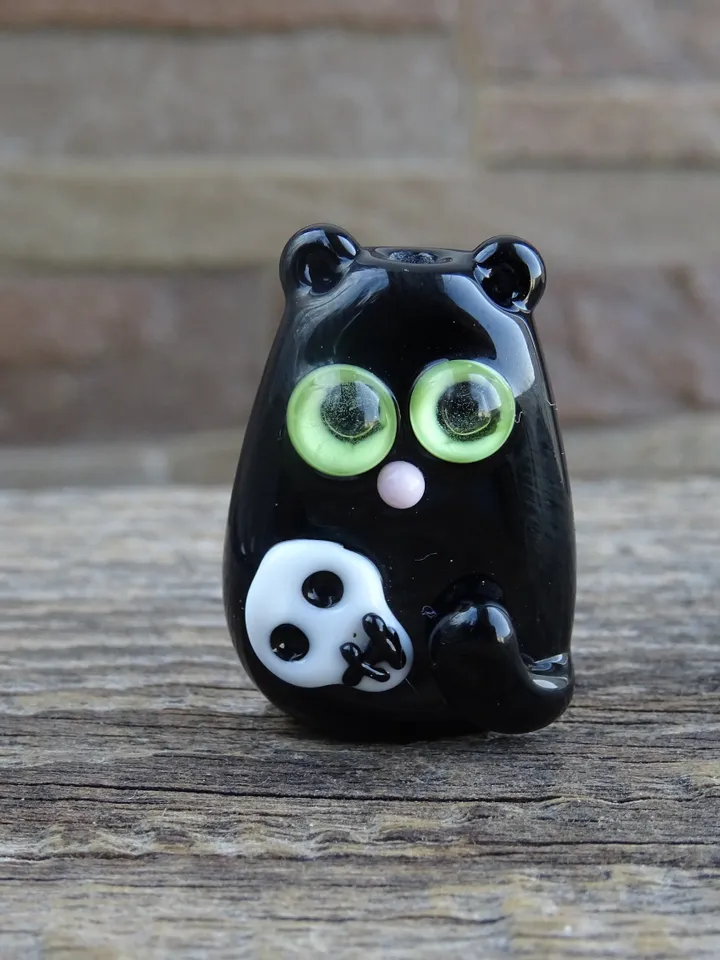 GLASS FIGURINES Cat figurine Miniature cat gifts BLACK cat decor Miniature animals Tiny glass animals Halloween decoration Glass cat art