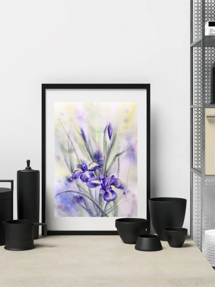 Flowers Original Painting Iris Painting Floral Watercolor Wall Art