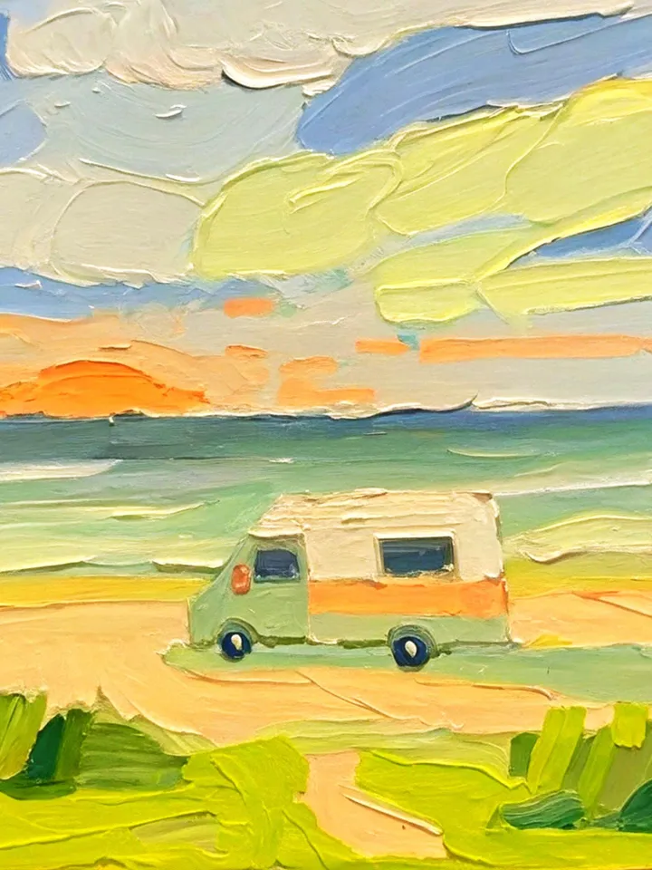 San Diego Painting Beach Travel Original Art Impasto Oil Painting Camper Vanlife Impressionist Small Artwork Gift by ArtProkopaloSv