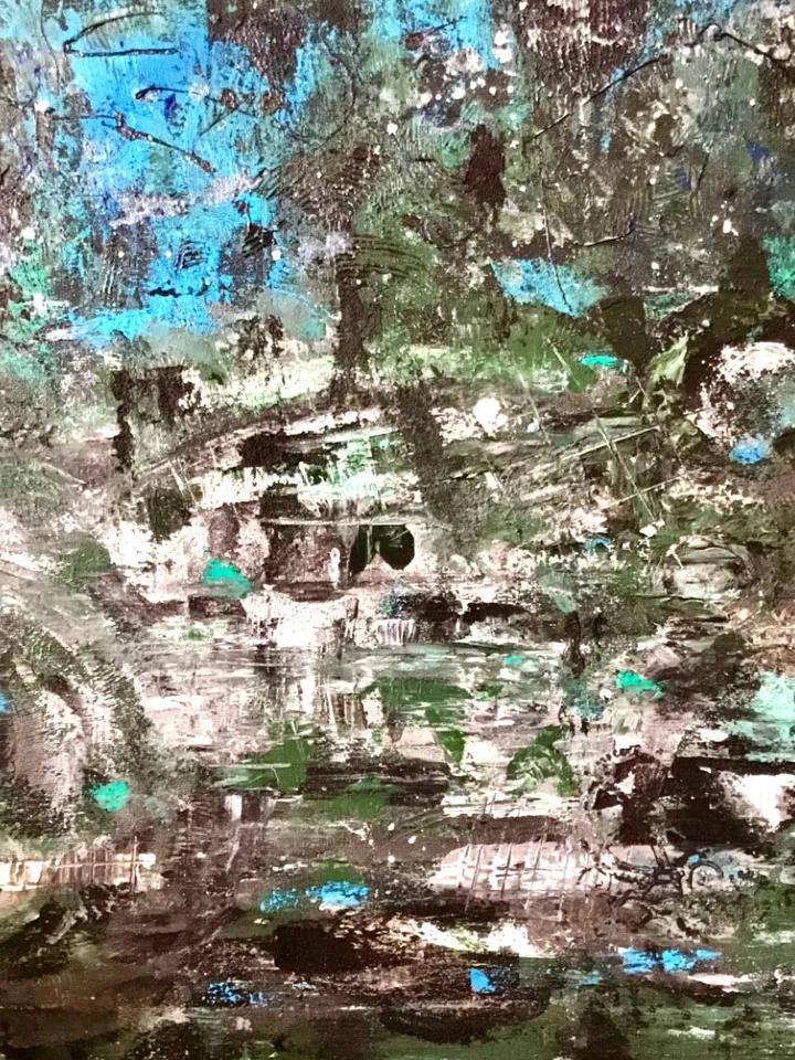 Abstract car painting,acrylic mix media painting,stretched canvas,textured background.
