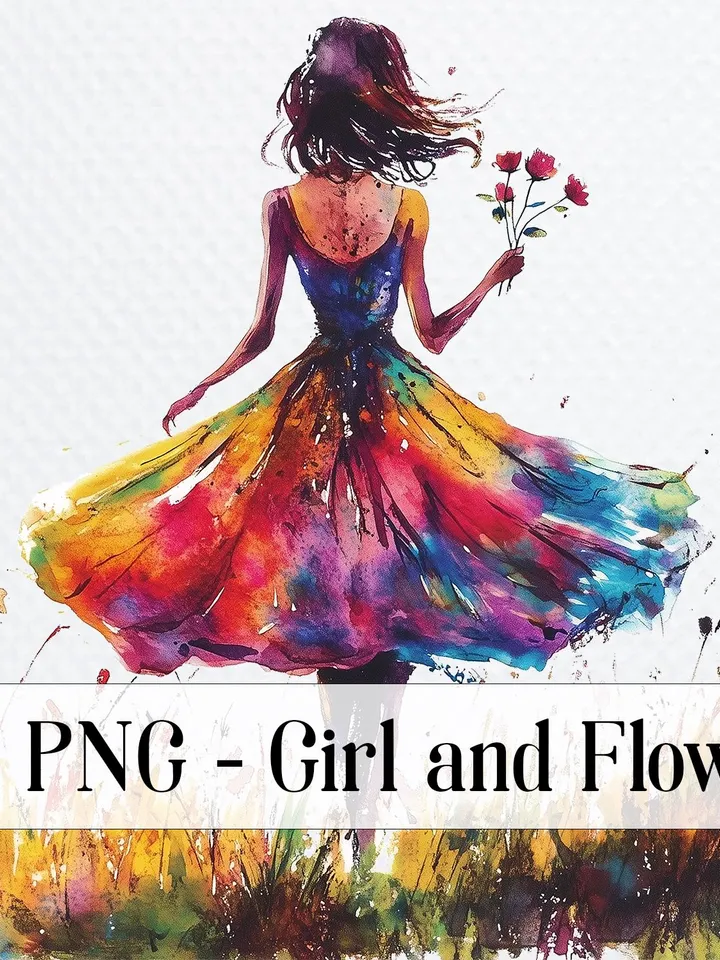 26 Girl and Flower PNG bundle, Printable Watercolor Floral Girl clipart, floral woman png for sublimation pack, Paper craft, junk journal