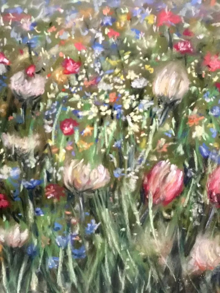 Flower fields,original soft pastel painting on pastelmat,colourful wall art