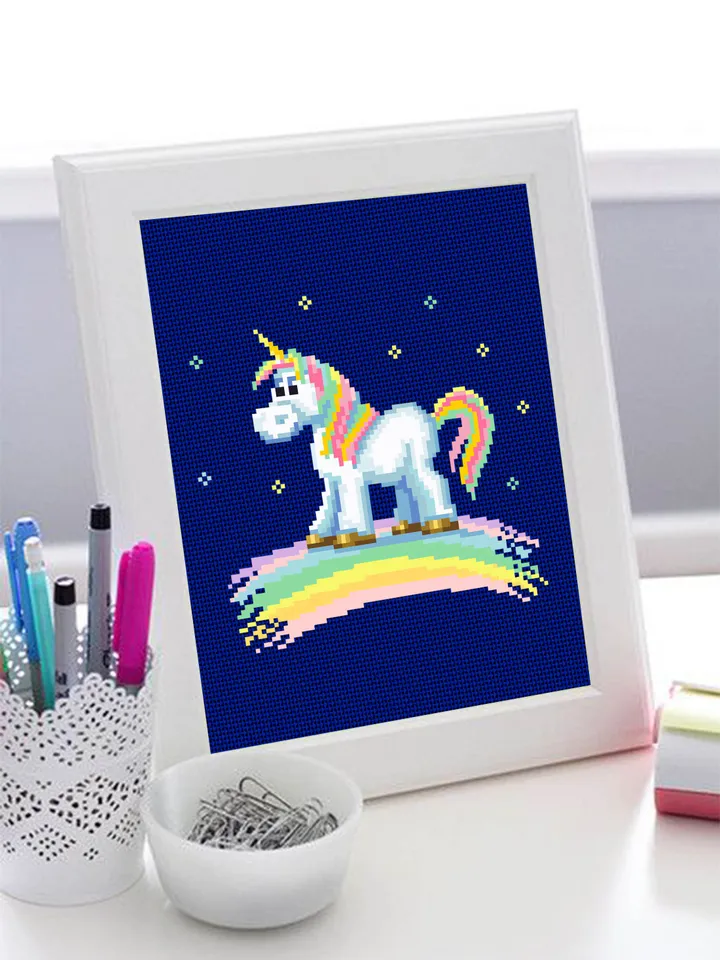 Rainbow unicorn cross stitch pattern download PDF Unicorn hand embroidery PDF Cute animal cross stitch chart, Little horse cross stitch #K11
