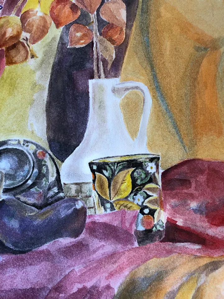 Original Watercolor painting still life with harvest vegetables wall art 11.6 x 16.4'' inches