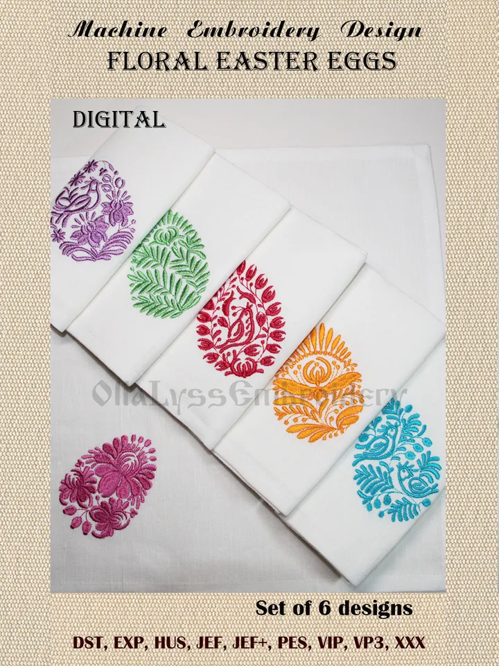 Floral Easter eggs set of 6 embroidery designs