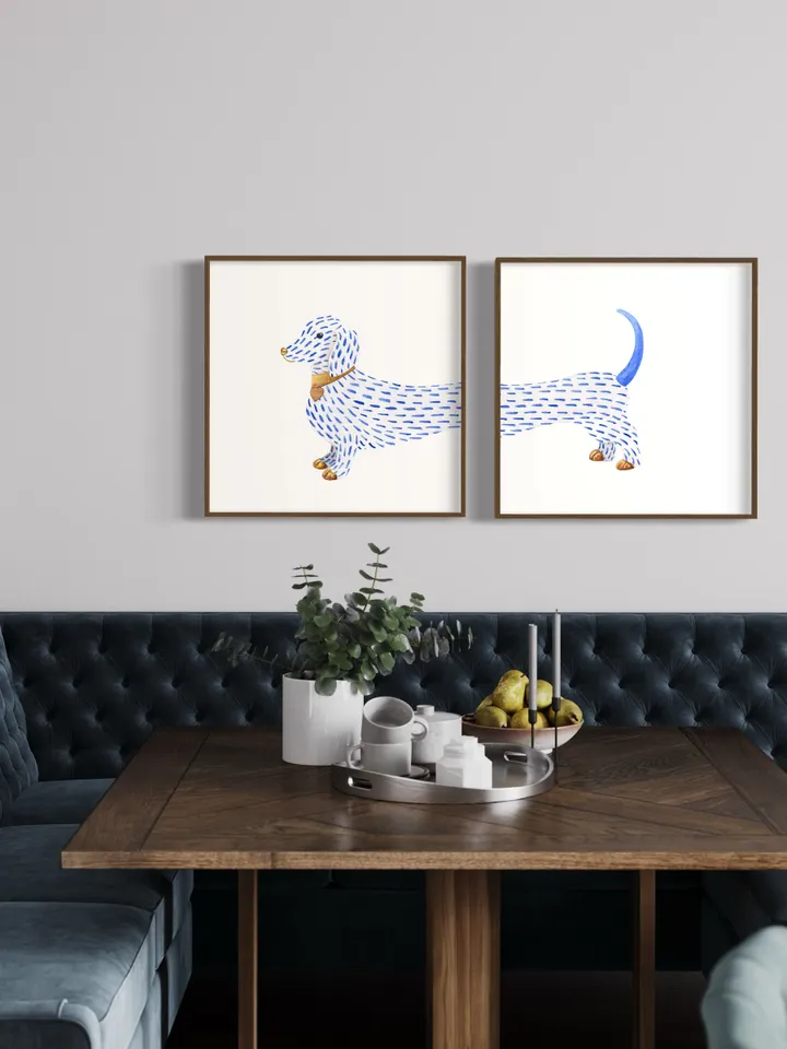 Dachshund  Set Of 2 Art Watercolor Painting Dachshund Gift Dog Wall Art Dog Mom Gift Sausage Dog Art Funny Dachshund Art Gift For Him Print