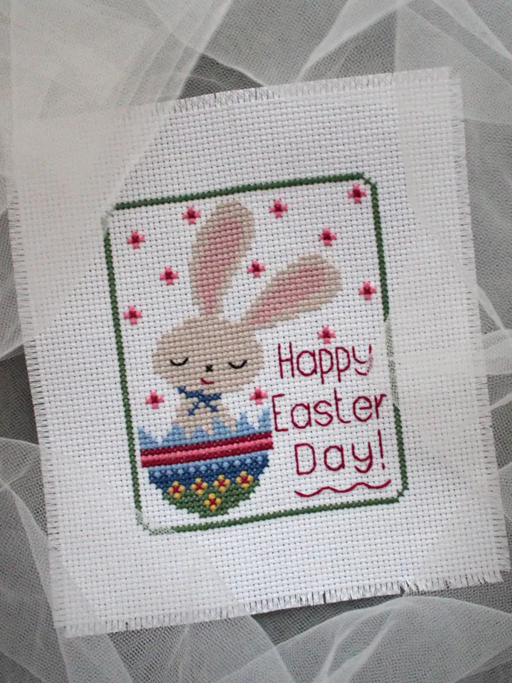 Cross stitch pattern Happy Easter Day, easy and quick cross stitch chart PDF, Easter card idea DIY