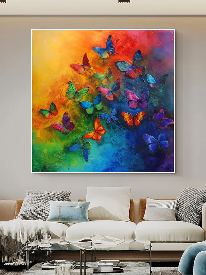 Original Colorful Butterfly Oil Painting On Canvas, Large Wall Art, Abstract Animals Painting, Office Wall Art, Custom Painting, Home Decor