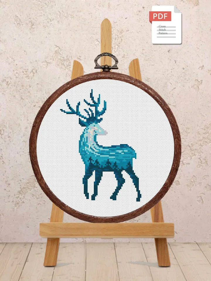 Deer Cross Stitch Pattern, Animal Cross Stitch, Embroidery Deer, Watercolor Deer Silhouette Cross Stitch, Modern Cross Stitch #anm020
