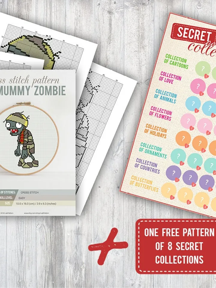 Cross stitch pattern Mummy Zombie Cross stitch pattern Plants vs Zombies PDF Format Instant Download Home decor Modern