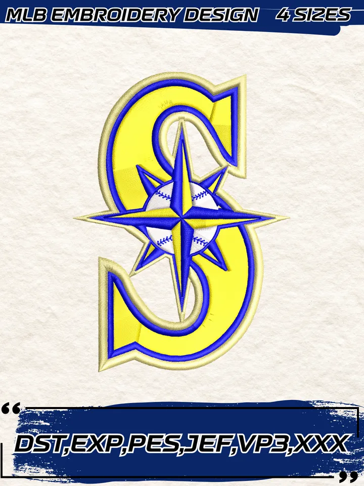 Seattle Mariners Cap Logo Embroidery Design,MLB Embroidery Design,Machine Embroidery Design File,4 Sizes, Digital Download
