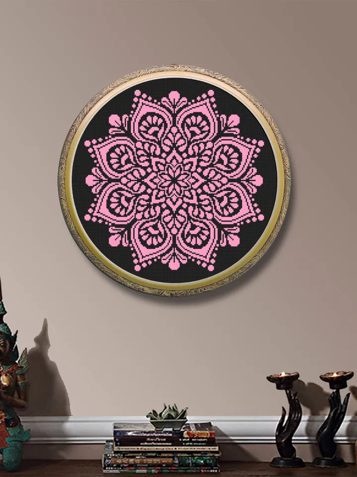 Easy mandala cross stitch pattern download PDF, Floral ornament cross stitch, Monochrome cross stitch chart, Mandala hand embroidery #M113