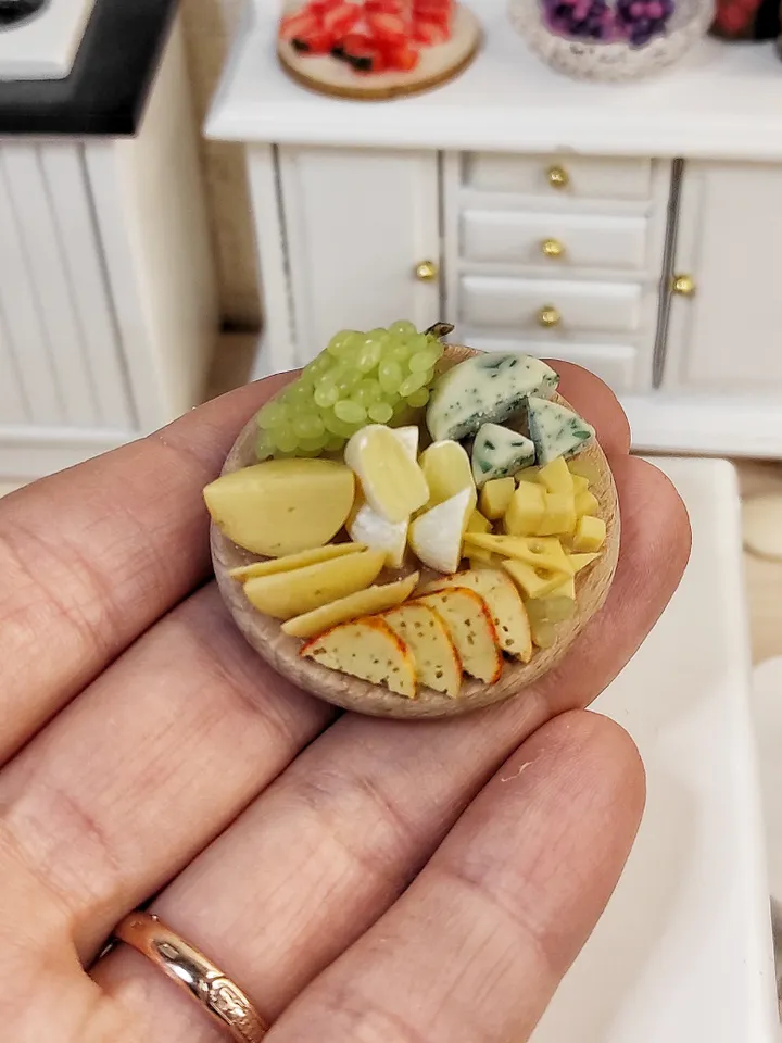 Cheese Board - Cheese platter - realistic polymer clay cheese - food for dolls - dollhouse miniature - gift ideas