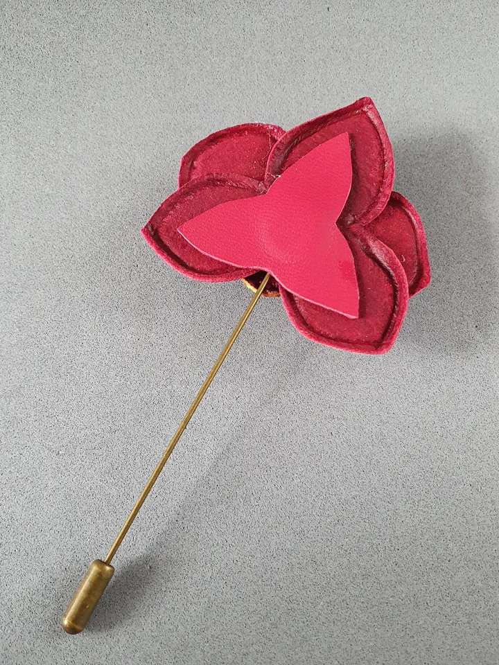 Burgundy orchid men's lapel pin Leather boutonniere for him 3rd anniversary gift, art.54