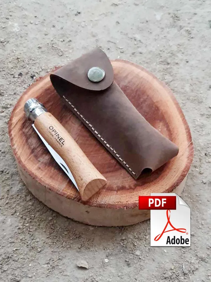 Leather Case for Opinel 7 8 9 10 knife, Knife Sheath for Opinel or similar folding knife, PDF leather sheath Belt Pouch holster PATTERN easy