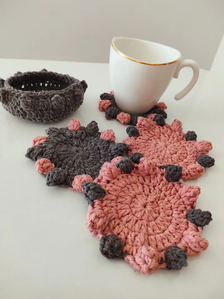 Coaster crochet pattern, flower coaster crochet, set coaster and basket crochet pattern instant download