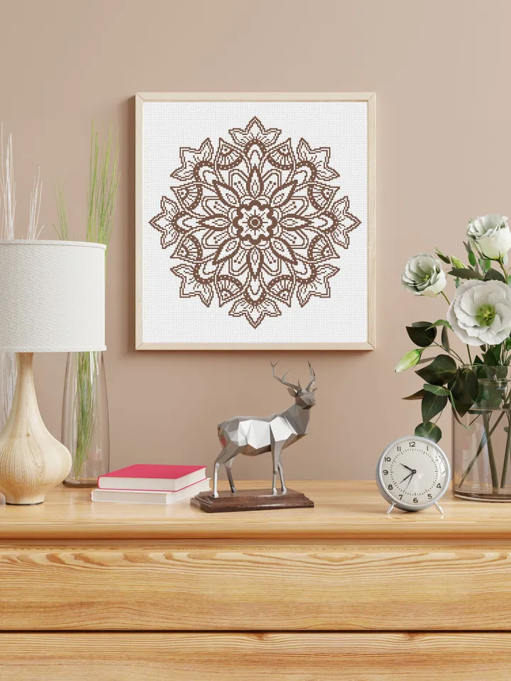 Flower mandala cross stitch pattern download PDF Monochrome cross stitch Floral mandala digital Floral cross stitch Beginner stitch #M169