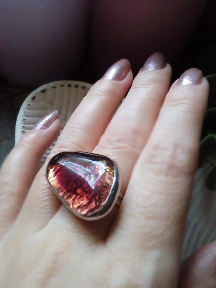 Big Glass fused ring, simple stained glass, tiffany ring, shiny ring, transparent ring, tin soldered ring