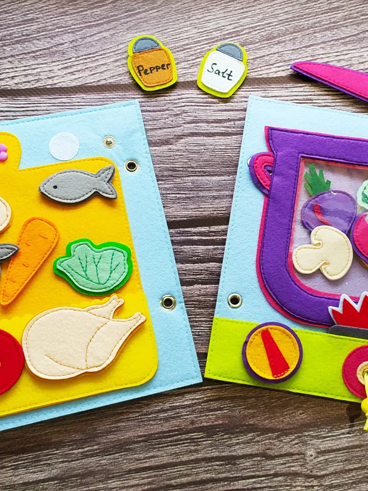 Kitchen Quiet book Pattern pdf , Cooking Felt book pattern , Baby Soft  book template, Busy book sewing ideas for girl 2, 3, 4 year old