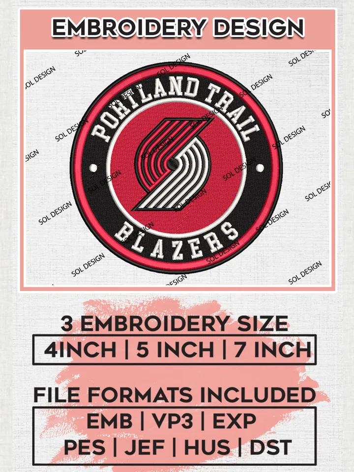 Portland Trail Blazers NBA Basketball Team Logo Embroidery Design, NBA Portland Trail Blazers Logo Embroidery Files, Basketball Team Machine Embroidery, Machine Embroidery Design