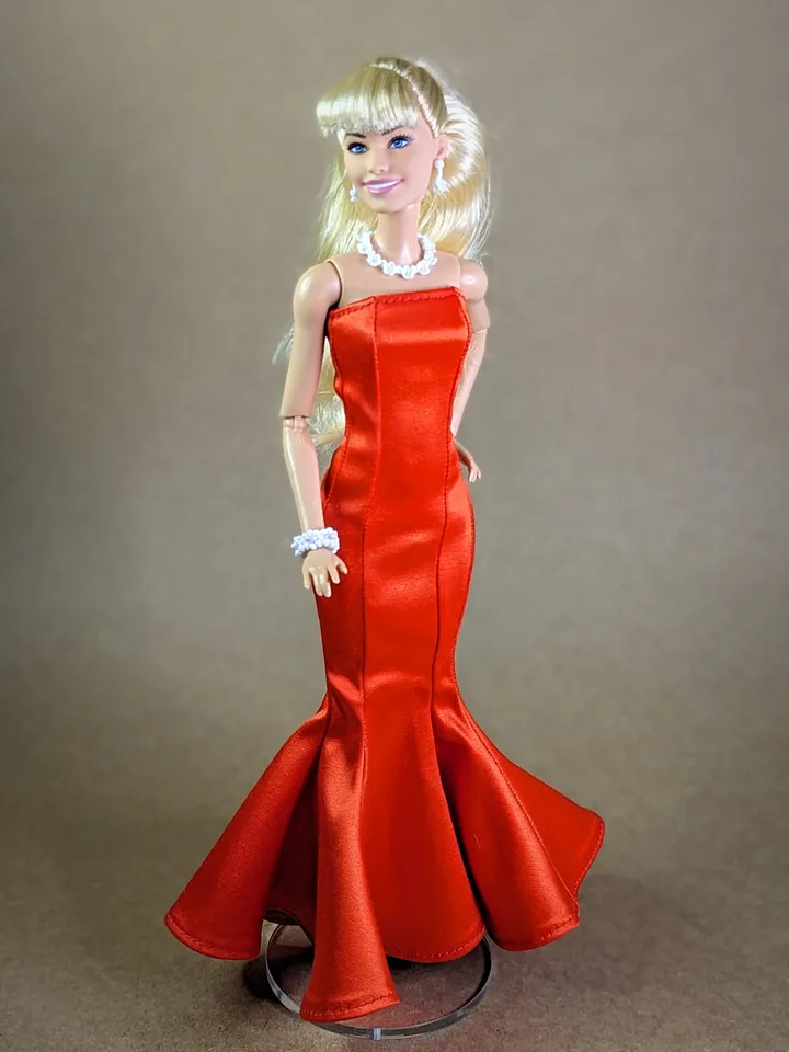 Handmade hot red evening maxi dress for 1/6 scale fashion female dolls