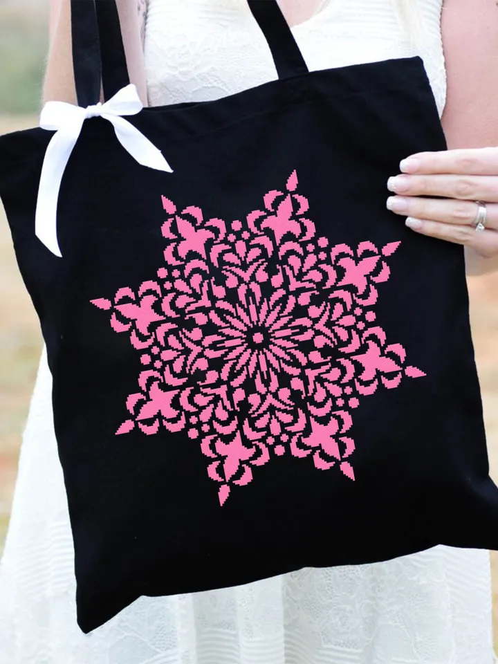 Mandala cross stitch pattern download PDF, Monochrome mandala ornament cross stitch chart, Snowflake ornament embroidery, Home decor #M131