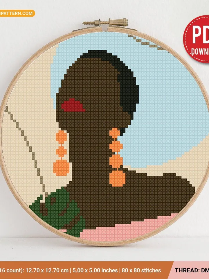 Boho Style woman set cross stitch pattern, Floral, nature, girl, home decor, counted, chart, gift DIY, embroidery, beginner, instant PDF