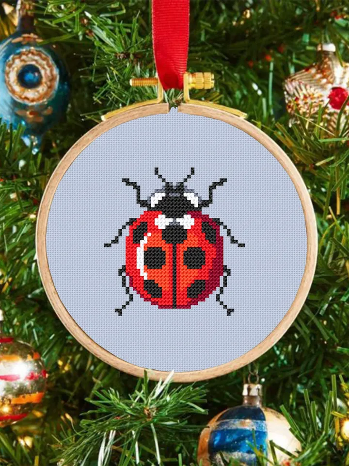 Small ladybug cross stitch pattern PDF instant download Beginner cross stitch chart, Ladybird pattern digital PDF, Insect cross stitch #K43