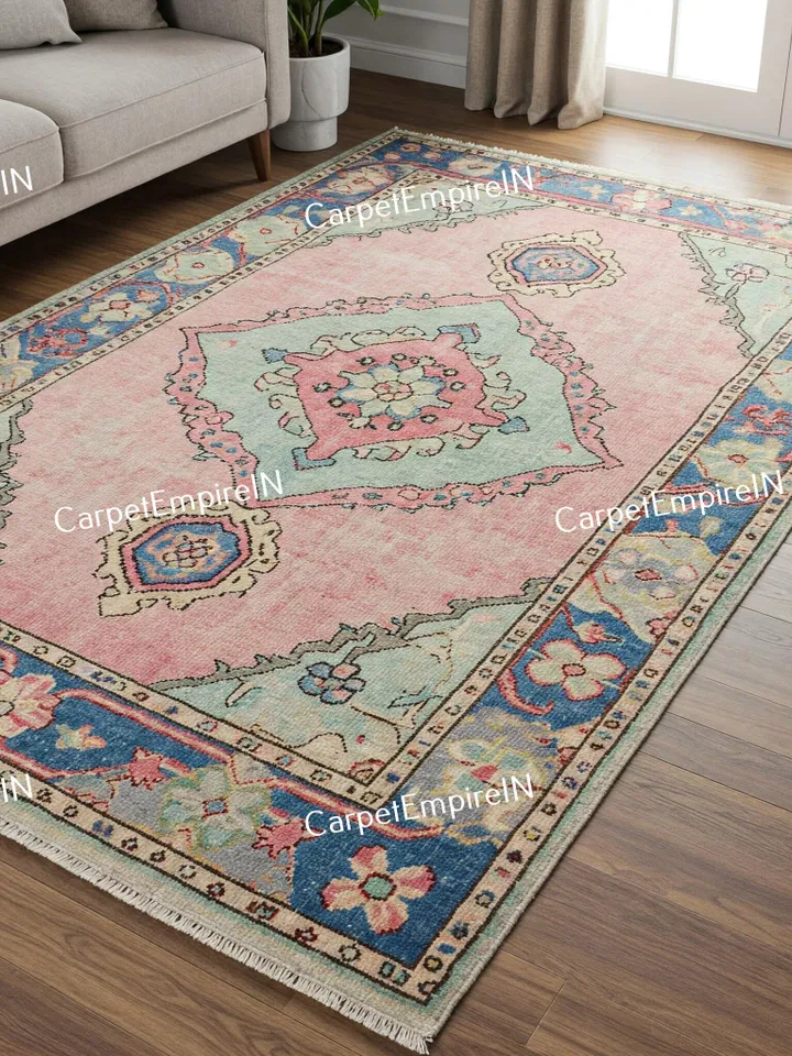 Buy Blue Oushak, Hand Knotted Rug, 4x6,5x8 6x9,8x10,9x12,10x14 ft Handmade Rugs for Living Room,gift for her-Antique Contemporary rug, Rugs.