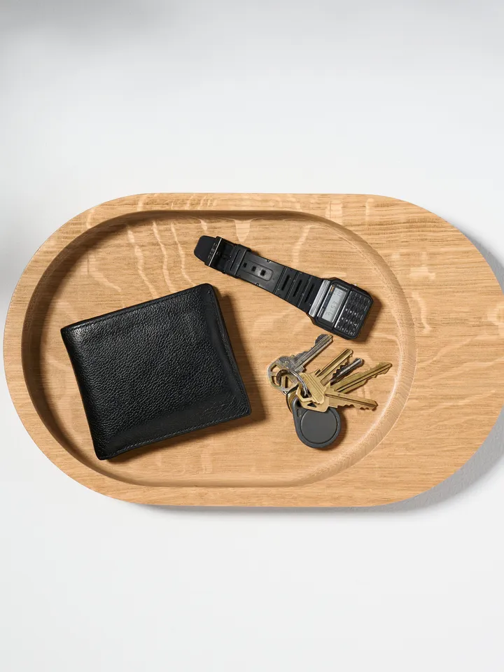 Large Oval Shaped White Oak Catchall Modern Valet Tray