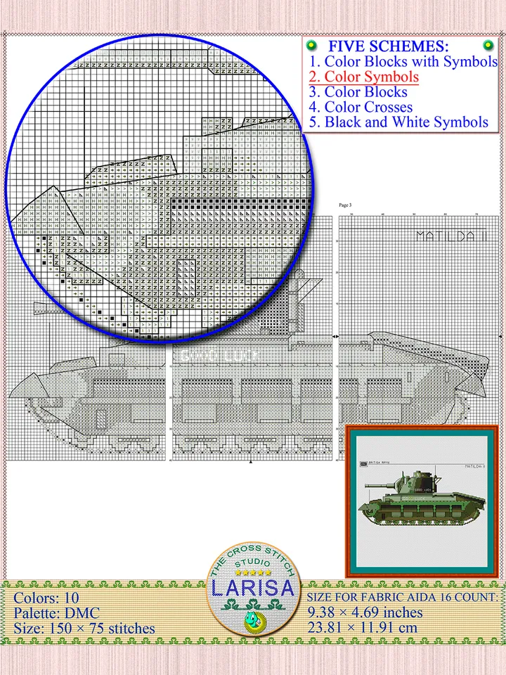 Matilda Cross Stitch Pattern | WWII British Infantry Tank | Matilda II Tank Embroidery Chart