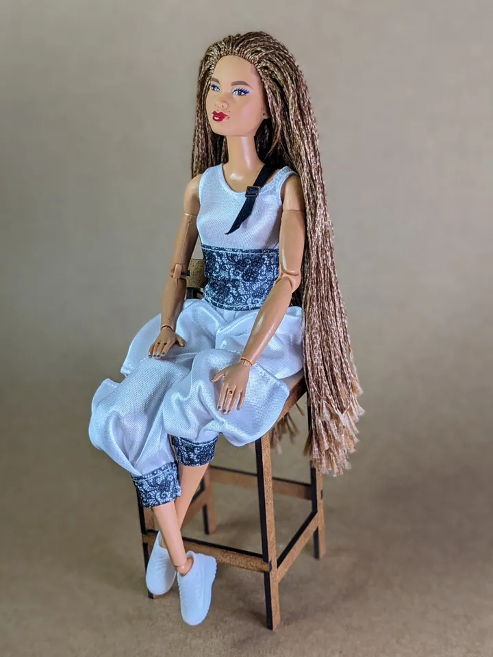 Handmade white & black floral print sports set for 1/6 scale fashion female dolls
