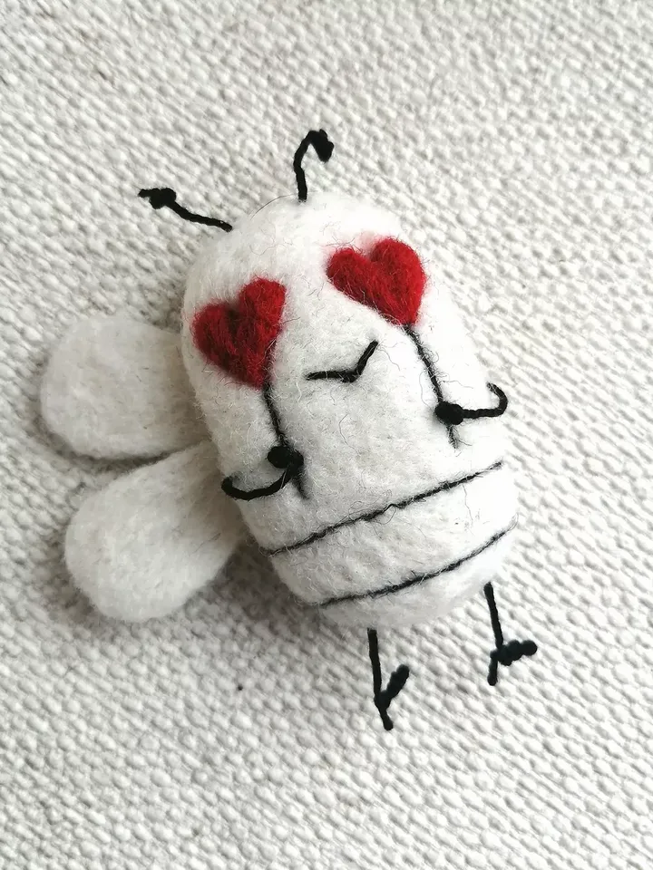 White women's brooch with hearts Funny original decoration for a girl
