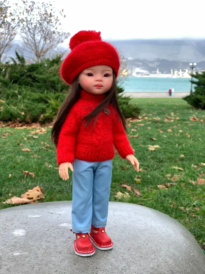 Sweater & Beret for Paola Reina KNIT PATTERN and Tutorial Christmas for Boneka 12-13 inch doll, Ruby Red Siblies, Les Cheries 32 cm PDF, eng