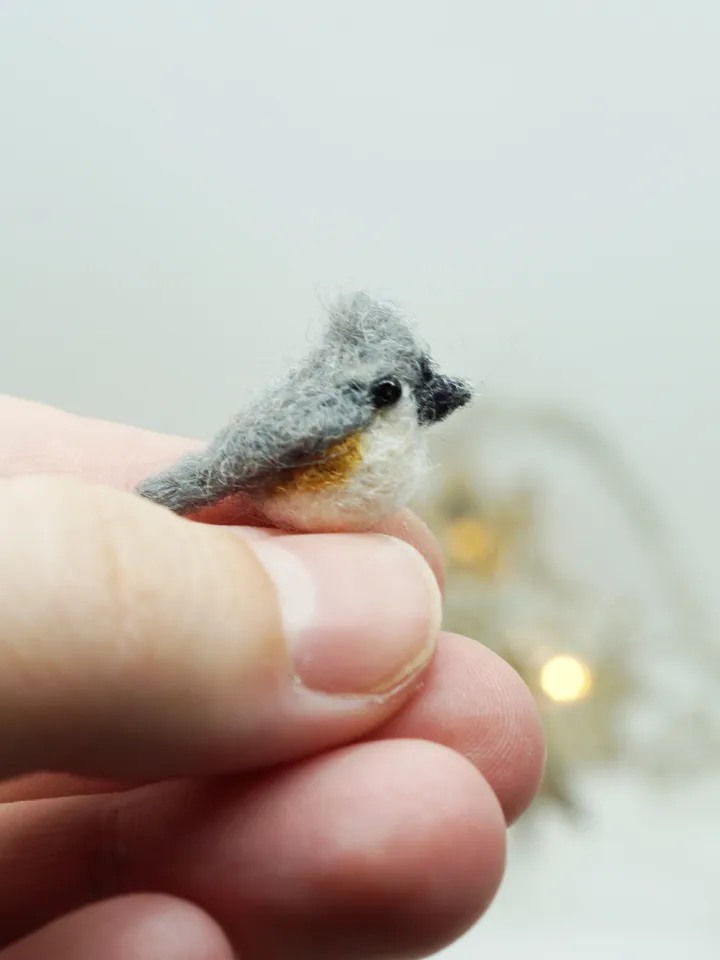 Tiny needle felted tufted titmouse, miniature bird, made to order