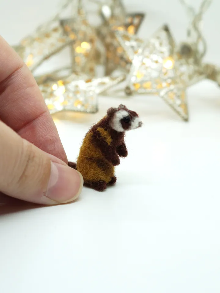 Tiny needle felted ferret, miniature animal, made to order