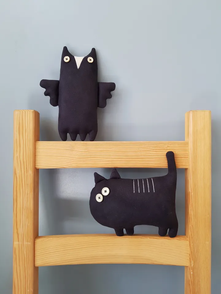 Black cat sewing pattern PDF digital tutorial in English, Halloween doll sewing diy