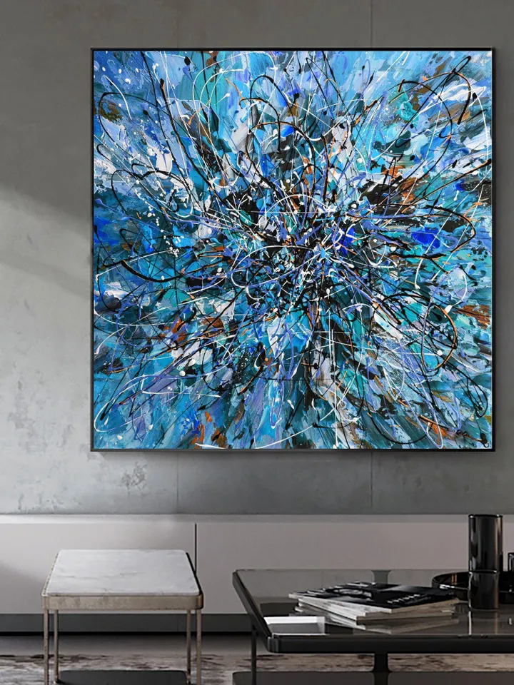 Original Abstract Acrylic Painting on Canvas, Large Wall Art, Boho Decor, Bule Painting, Modern Art, Office or Living room Decor, Home Decor
