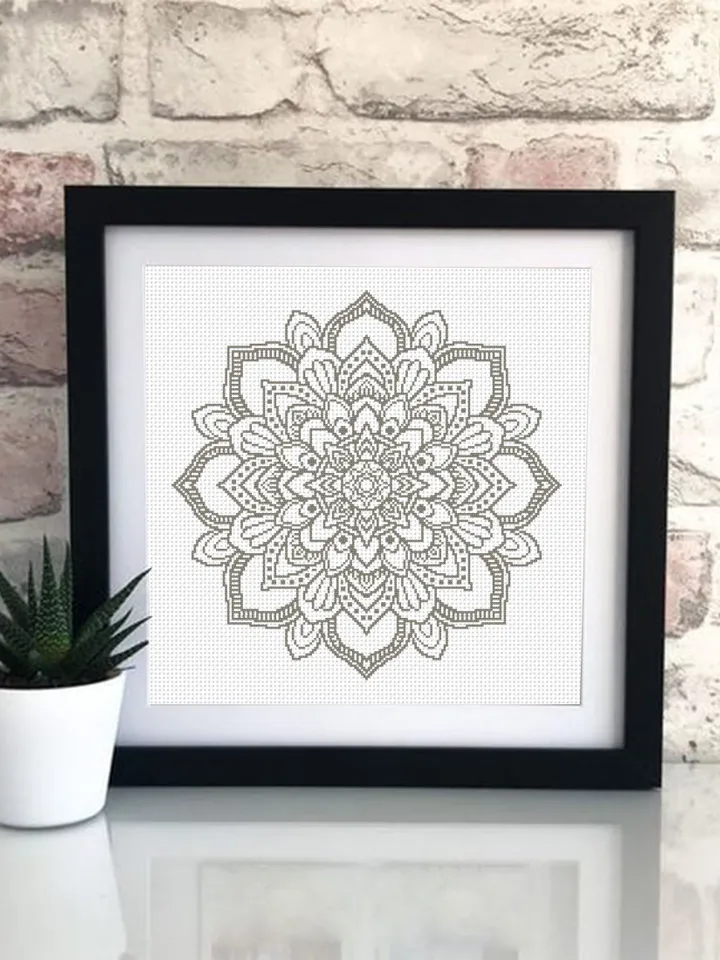 Flower mandala cross stitch pattern PDF download Mandala ornament cross stitch chart, Floral mandala pattern digital PDF, Home decor #M231