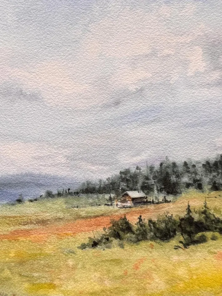 Landscape Original Meadow Painting Nature Watercolor Wall Art Field Painting