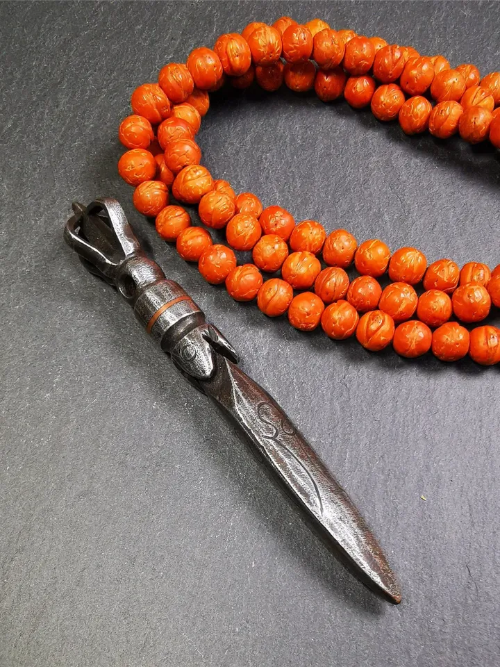 Gandhanra Handmade Tibetan Buddhist Ritual Implement - Kila -Dorje Phurba,Made of Cold Iron inlaid with Copper,3.9"