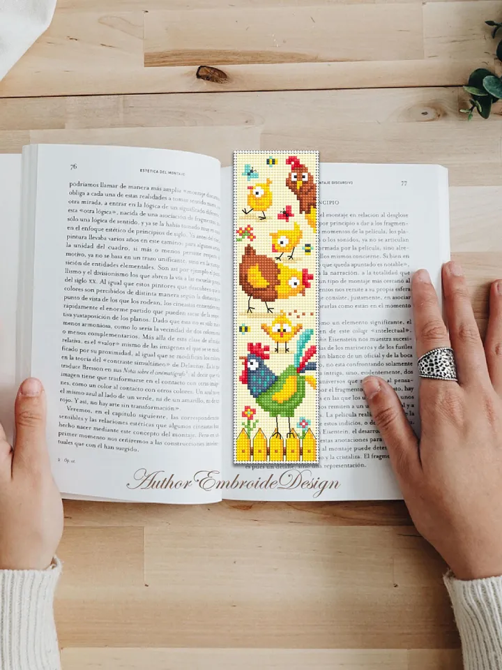 Chicken bookmark cross stitch pattern PDF download Chicken cross stitch chart, Easter bookmark pattern digital, Rooster, Farm animals #B417