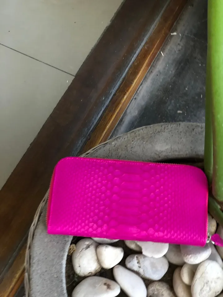 Wallet genuine python skin fuchsia bright color, women wallet, leather lady wallet, classic zip wallet, design wallet handmade, money wallet