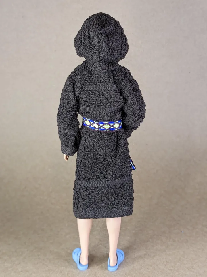 Brown terry bathrobe with a hood for 12 inch fashion male doll