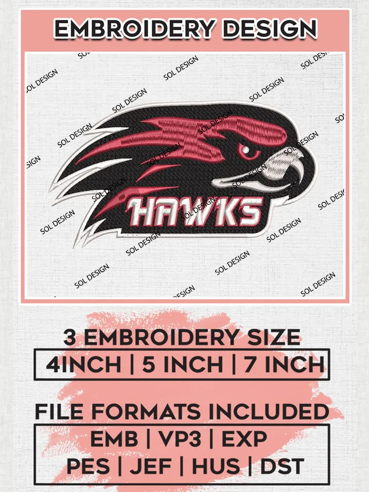 NCAA Hawks Team Mascot Logo Embroidery Design Files, NCAA Saint Josephs Hawks Machine Embroidery, NCAA Teams, 3 sizes, NCAA Machine embroidery designs, Digital Download