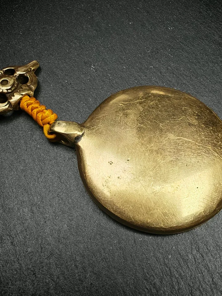 Gandhanra Vintage Tibetan Buddhist Amulet Sipaho Badge - Lima Brass Melong Mirror Calendar Protective Feng Shui Pendant,45mm