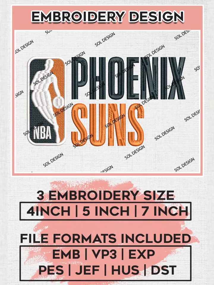 Phoenix Suns Logo Embroidery Design Files, NBA Embroidery Files, NBA Phoenix Suns Machine Embroidery Design, Digital Download